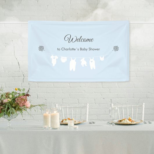 Lichtblauwe Minimalistische Welkom Baby Shower Voo Spandoek
