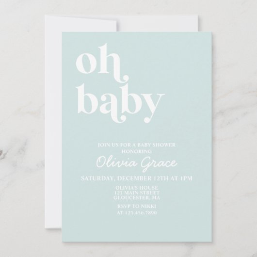 Lichtblauwe Moderne Eenvoudige Babyshower Uitnodig Kaart (Voorkant)