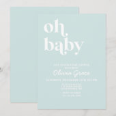 Lichtblauwe Moderne Eenvoudige Babyshower Uitnodig Kaart (Voorkant / Achterkant)