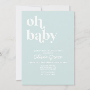 Lichtblauwe Moderne Eenvoudige Babyshower Uitnodig Kaart