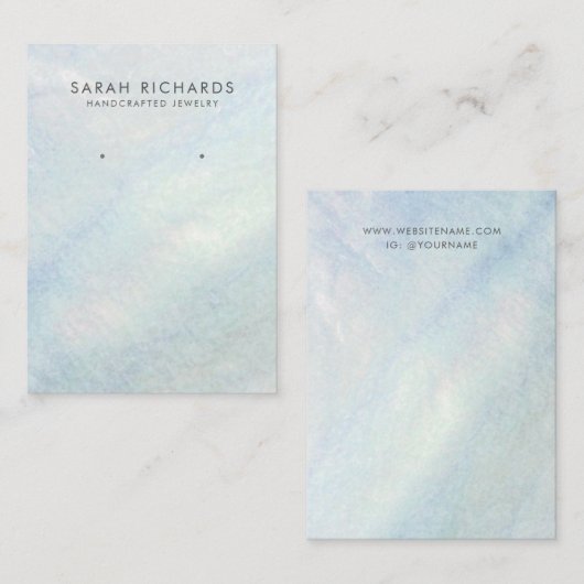 Lichtblauwe moeder van parel sieraden oorbel displ visitekaartje (Voorkant / Achterkant)