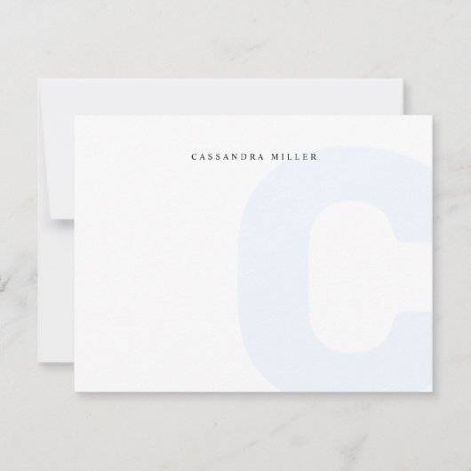 Lichtblauwe Monogram Achtergrond Volledige Naam Notitiekaartje (Voorkant)