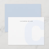 Lichtblauwe Monogram Achtergrond Volledige Naam Notitiekaartje (Voorkant / Achterkant)