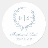 Lichtblauwe Monogram Krans Stickers (Voorkant)