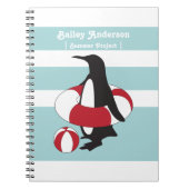 Lichtblauwe Mopige Cartoon Pinguïn Zwemmende Kinde Notitieboek (Voorkant)