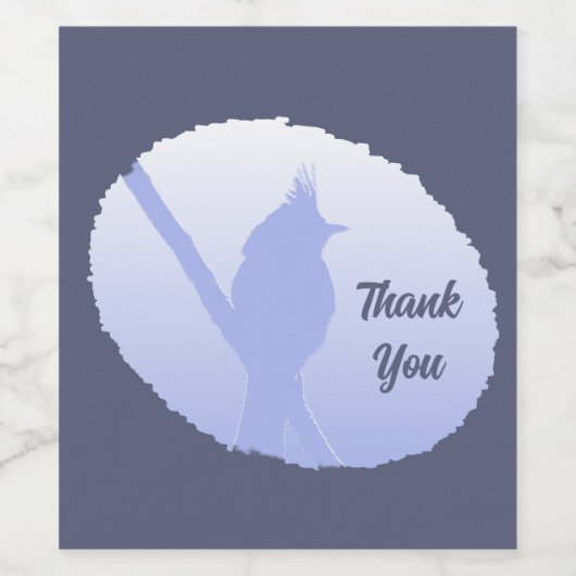 Lichtblauwe Natuur vogelsilhouet Dank u Wijn Etiket (Enkel label)