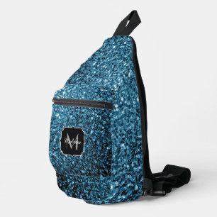 Lichtblauwe nepschitterende glitters Monogram Sling Bag