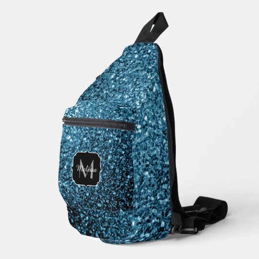 Lichtblauwe nepschitterende glitters Monogram Sling Bag (Rechterhoek)