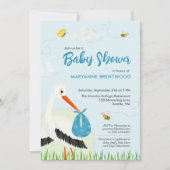 Lichtblauwe Ooievaar Baby Shower  Kaart (Voorkant)