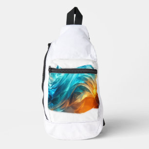 Lichtblauwe Oranje Geometrische Golf Sling Bag