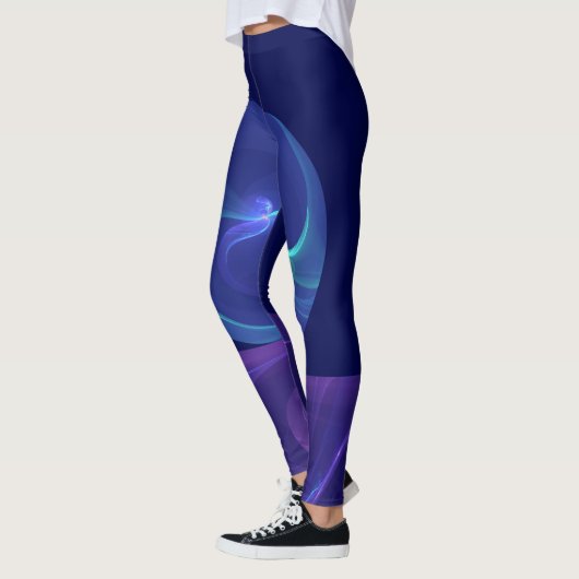 Lichtblauwe Paarse Droom Abstracte Fractale Kunst Leggings (Links)