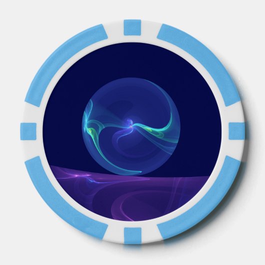 Lichtblauwe Paarse Droom Abstracte Fractale Kunst Poker Chips (Voorkant)