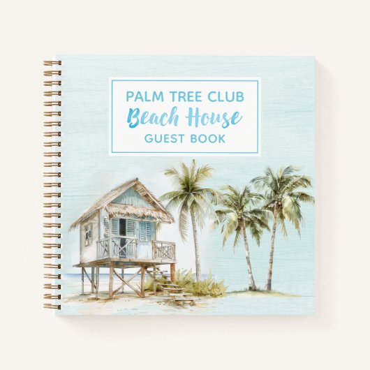Lichtblauwe Palm Tree's Beach House Guest Book Notitieboek (Voorkant)