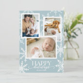 Lichtblauwe Pastel Sneeuwvlok Collage Feestdagenkaart (Staand voorkant)