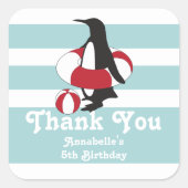 Lichtblauwe pinguïn Bedankt Kids Verjaardagsfeest Vierkante Sticker (Voorkant)