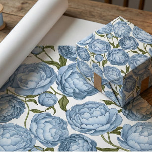 Lichtblauwe Pioen Luxe Bloemen Cadeaupapier