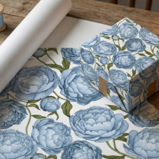 Lichtblauwe Pioen Luxe Bloemen Cadeaupapier