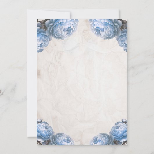 Lichtblauwe pioenbloemen  rustieke bruiloft kaart (Achterkant)