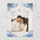 Lichtblauwe pioenbloemen  Save the Date Aankondigingskaart (Voorkant)