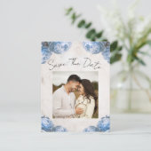 Lichtblauwe pioenbloemen  Save the Date Aankondigingskaart (Staand voorkant)