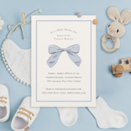 Lichtblauwe Plaid Bow Elegant Boy Baby shower Kaart