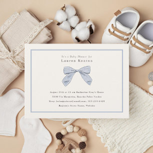 Lichtblauwe Plaid Bow Elegant Boy Baby shower Kaart