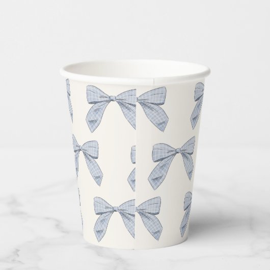Lichtblauwe Plaid Bow Elegant Boy Baby shower Papieren Bekers (Rechts)