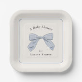 Lichtblauwe Plaid Bow Elegant Boy Baby shower Papieren Bordje (Voorkant)