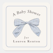 Lichtblauwe Plaid Bow Elegant Boy Baby shower Vierkante Sticker (Voorkant)