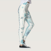 Lichtblauwe Polka Dot en Bloempatroon Leggings (Rechts)