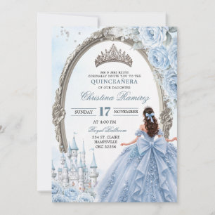 Lichtblauwe prinses Quinceanera uitnodiging