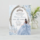 Lichtblauwe prinses Quinceanera uitnodiging (Staand voorkant)