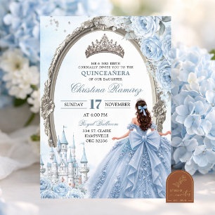 Lichtblauwe prinses Quinceanera uitnodiging