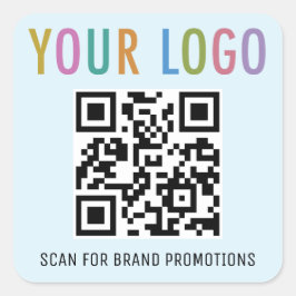 Lichtblauwe QR-code Stickers Business Logo Square