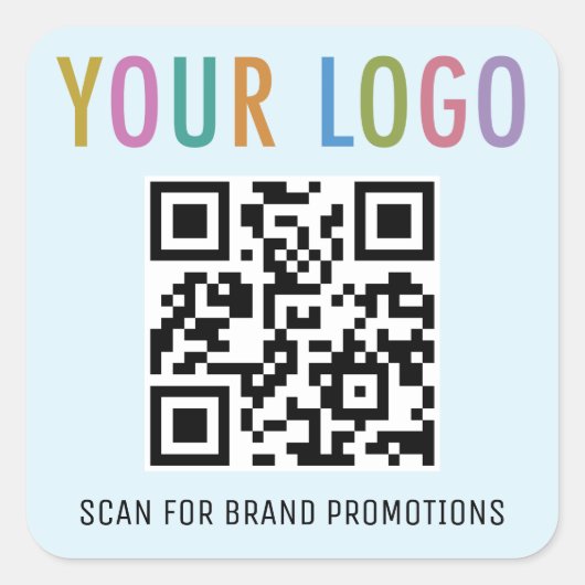 Lichtblauwe QR-code Stickers Business Logo Square (Voorkant)