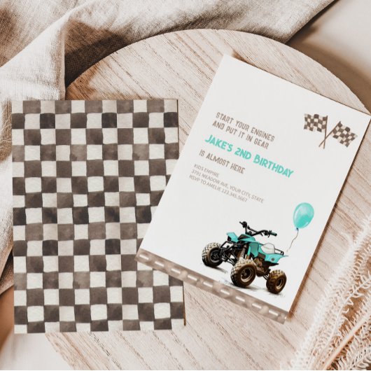 Lichtblauwe Quad Bike Verjaardag uitnodiging