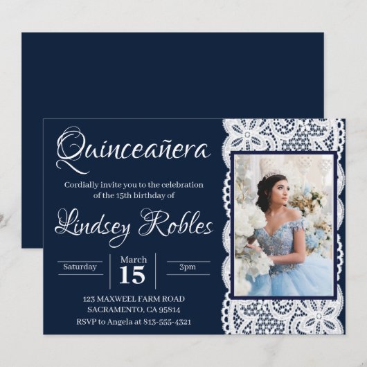 lichtblauwe quinceanera Fotouitnodigingen Kaart (Voorkant / Achterkant)