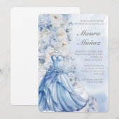 Lichtblauwe quinceañera uitnodiging (Voorkant / Achterkant)