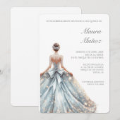 Lichtblauwe quinceañera uitnodiging (Voorkant / Achterkant)