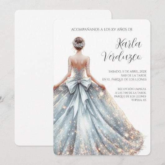 Lichtblauwe quinceañera uitnodiging (Voorkant / Achterkant)