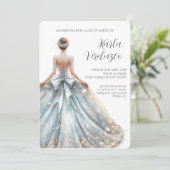 Lichtblauwe quinceañera uitnodiging (Staand voorkant)