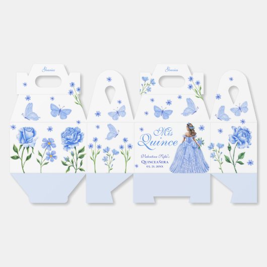 Lichtblauwe Quinceañera Vlinder en Rozen Bloemen Bedankdoosjes (Ongevouwen)