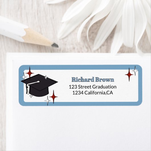 Lichtblauwe retro graduatie cap ster afstuderen etiket (Insitu)