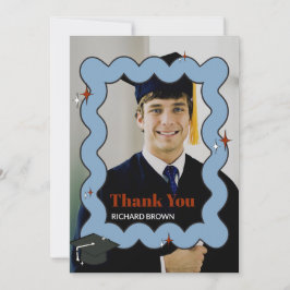 Lichtblauwe retro kronkelende golvende foto dank u bedankkaart
