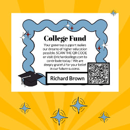 Lichtblauwe retro squiggle college Fund afstuderen Informatiekaartje