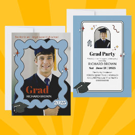 Lichtblauwe retro squiggle golvend afstuderen uitn aankondiging