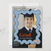 Lichtblauwe retro squiggle golvend afstuderen uitn aankondiging (Voorkant)