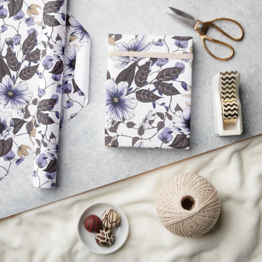 Lichtblauwe rode bloemen naadloos patroon cadeaupapier (Crafts)