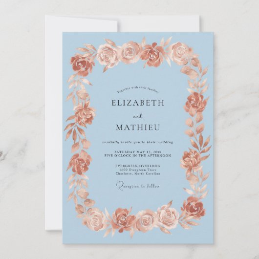 Lichtblauwe Romantische Rozen Bruiloft Kaart (Voorkant)