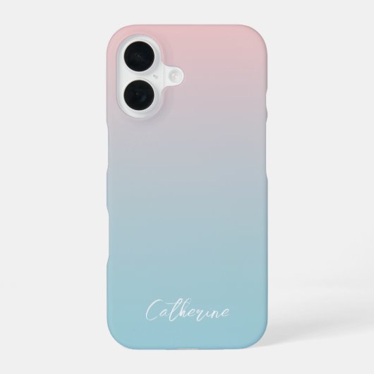 Lichtblauwe Roze Gradiënt Moderne Minimaal Schrift iPhone 16 Hoesje (Achterkant)